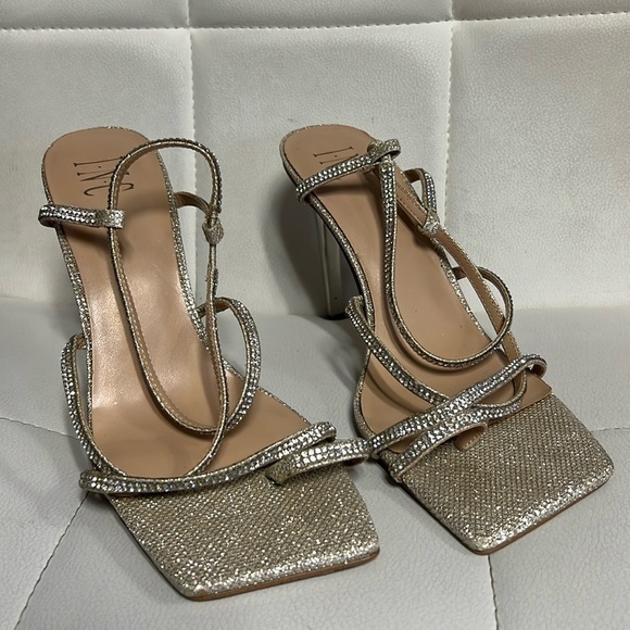 inc international concepts gold shimmer shoes Arti Strappy Dress Sandals 9 1/2 - Picture 1 of 6
